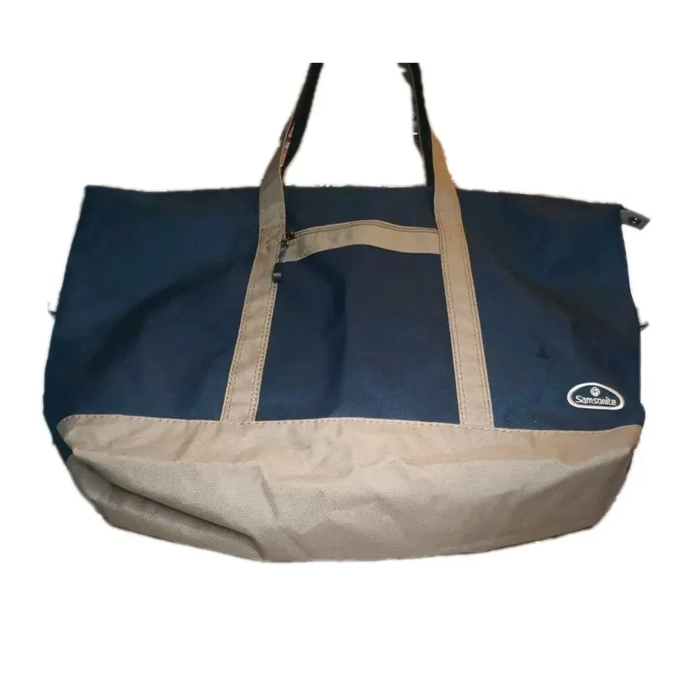 Samsonite Canvas Yacht Travel Tote Bag Weekender Foldable Beige Navy Large 24